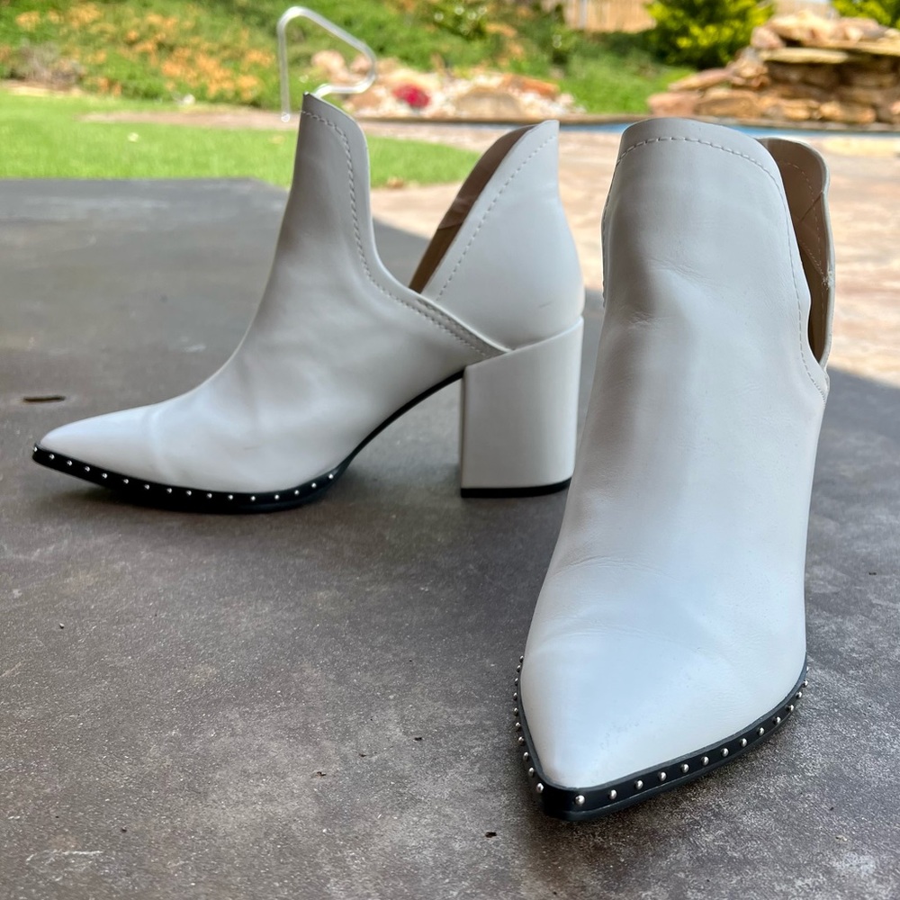White Block Heel Booties
